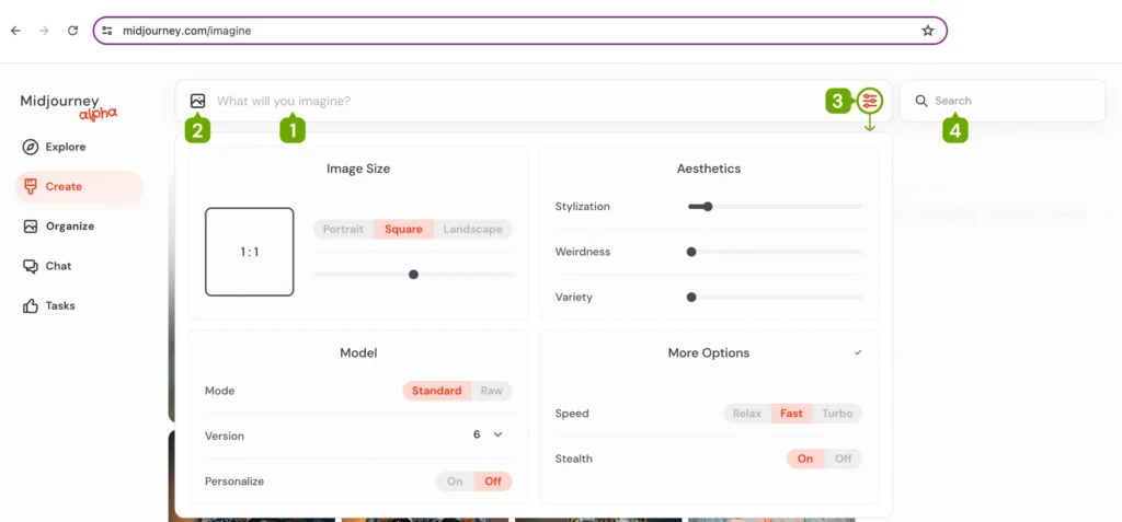 Settings di Midjourney
